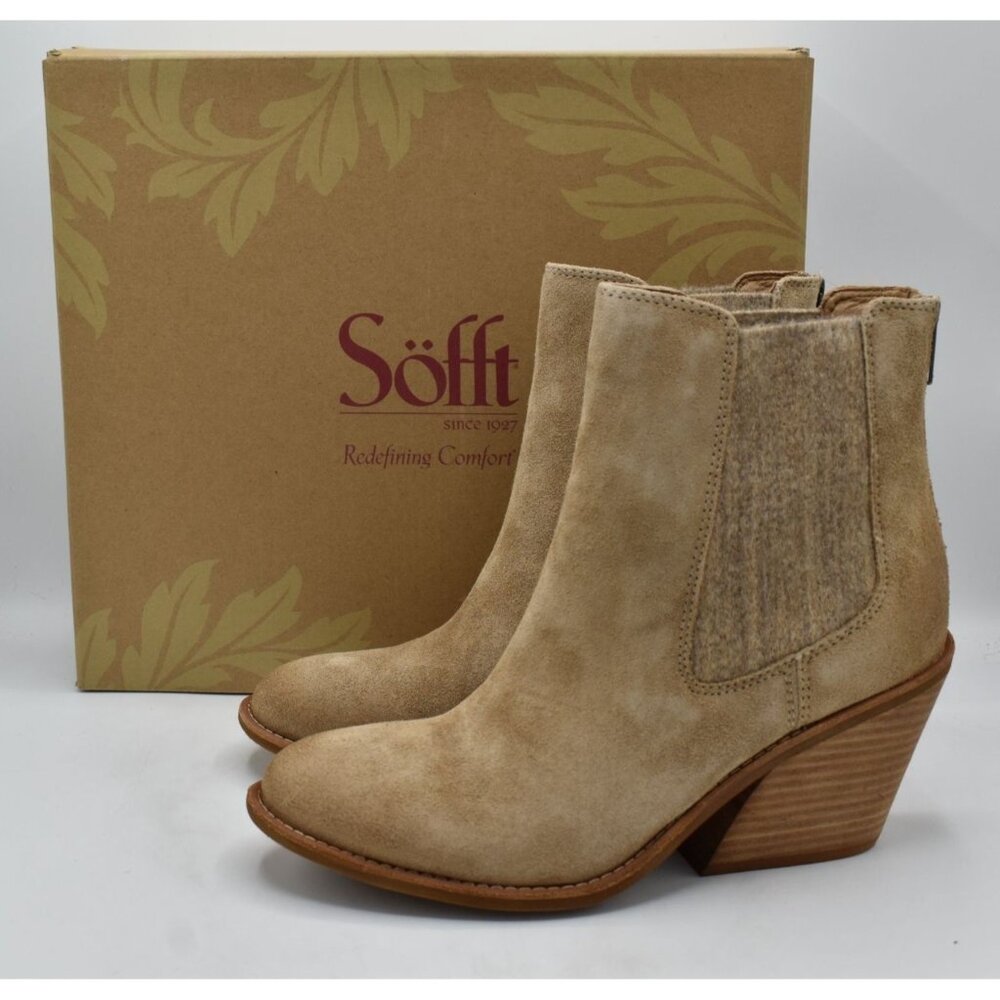 Sofft Women 10‎ Tara Chelsea Barley Leather Block Heel Zip Western Booties Boots